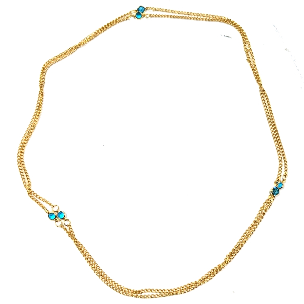 Gold Chain Necklace with Blue Green Accents 18" Chain Elegant Petite Jewelry
